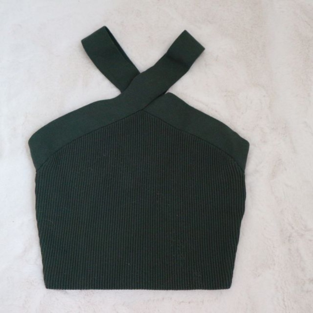 Aritzia Green Sculpt Knit Criss Cross Cropped Tank Top